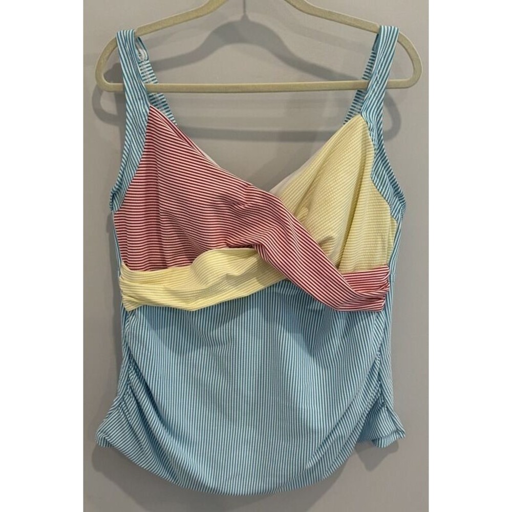 Lands End Seersucker‎ Blue Red Yellow Tankini Swimsuit 20W Underwire Slimming